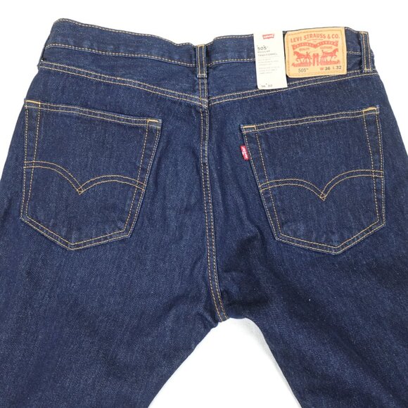NEW Levi's 505 Jeans Men's 36x32 Straight Leg 100% Cotton Dark Wash Regular Fit - Picture 11 of 14